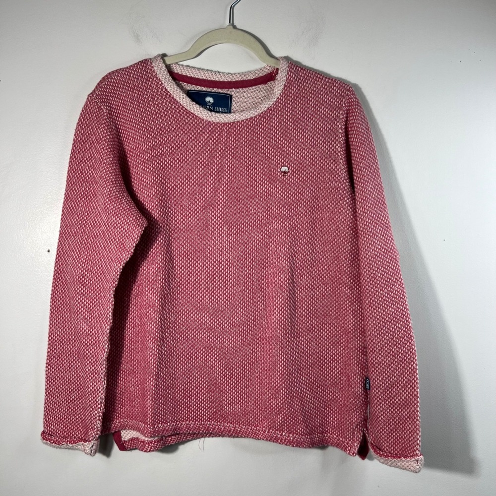 Womens Southern Shirt Knit Cotton Sweater Textured Pink Cream S Long Sleeve Flaw